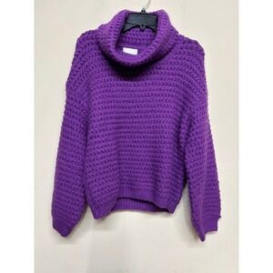 Q2 Women Purple Chunky Knit Turtleneck Sweater Oversized Cozy Statement Pullover
